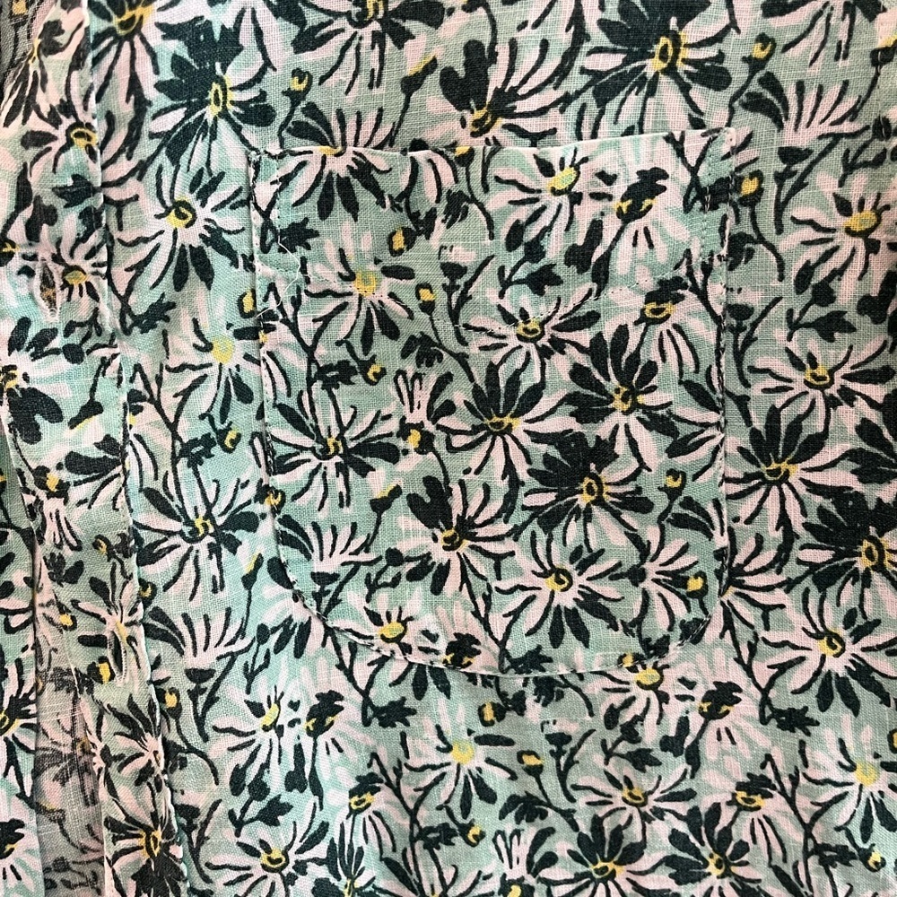 J. Crew Green and White Floral Casual Linen Shirt Men Slim Fit Medium - Picture 6 of 7